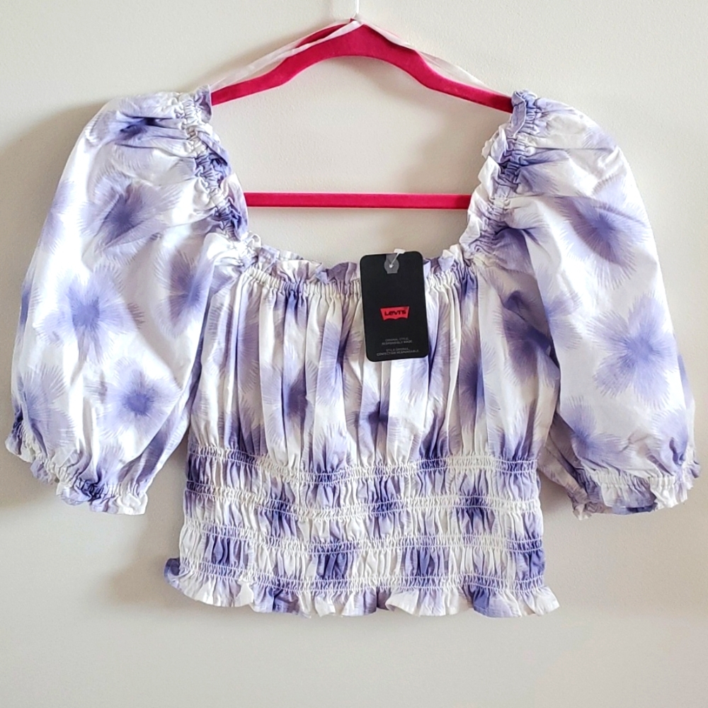 NWT Levis shirred crop top floral purple